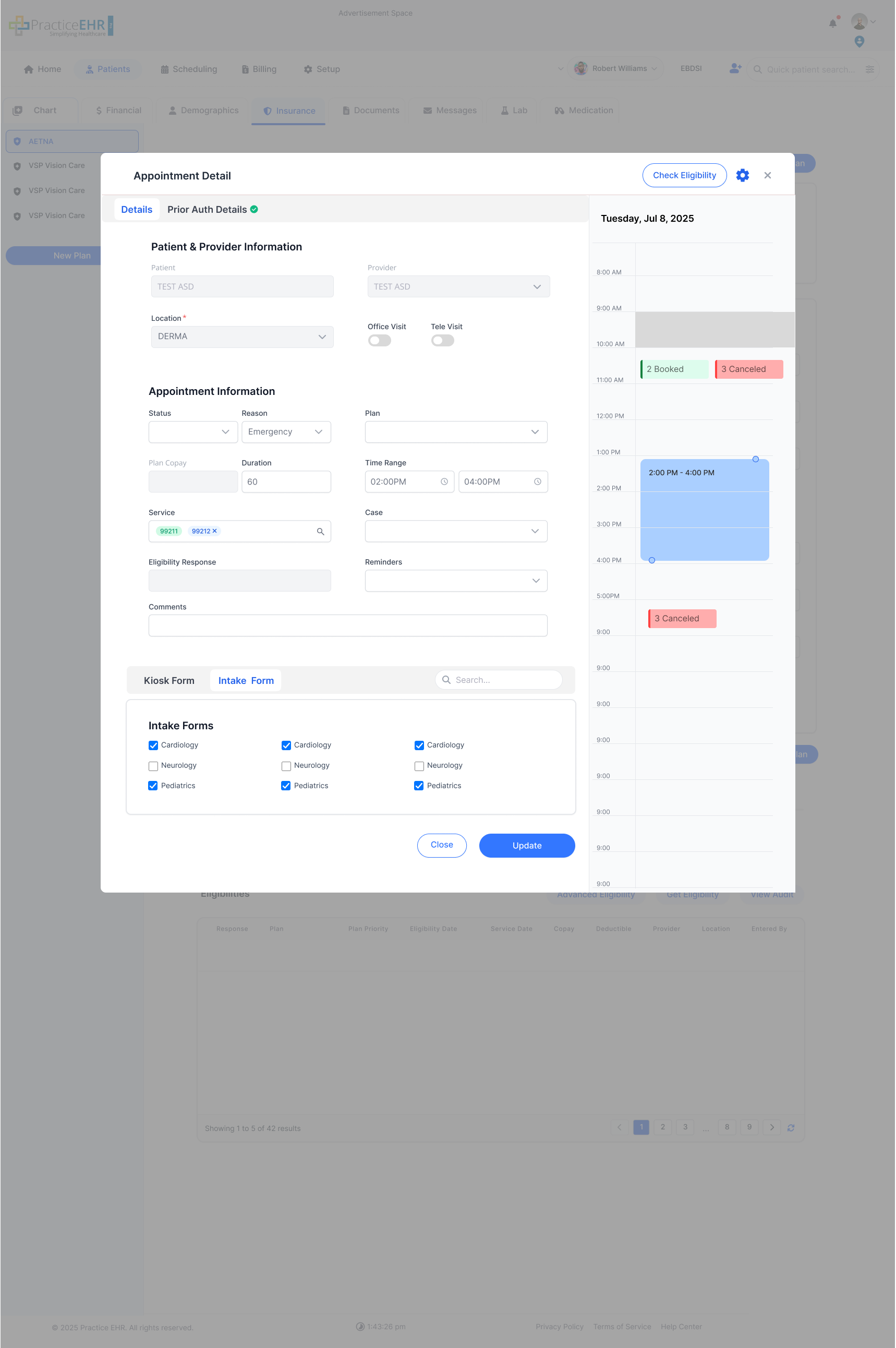 Appointment Detail screen with Prior Auth tab available